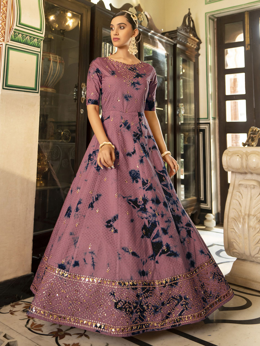 Thistle Violet Cotton Embroidered Party Gown