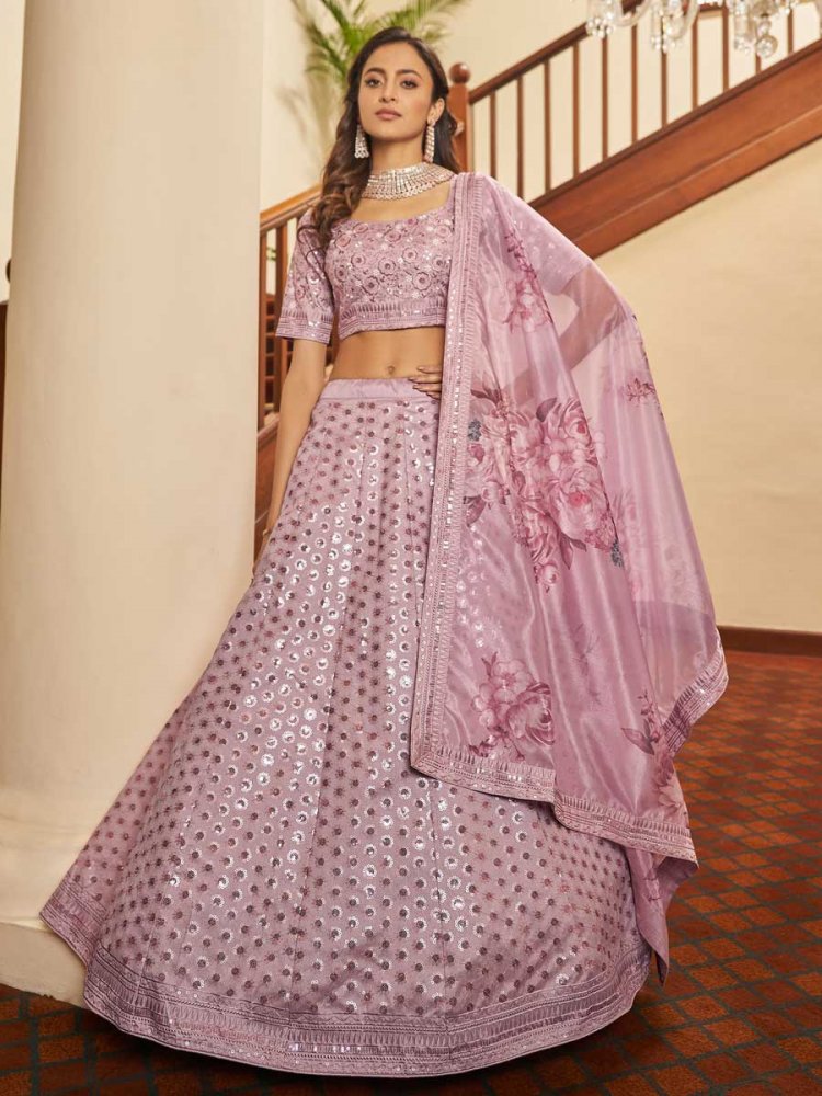 Thulian Pink Art Silk Embroidered Party Lehenga Choli