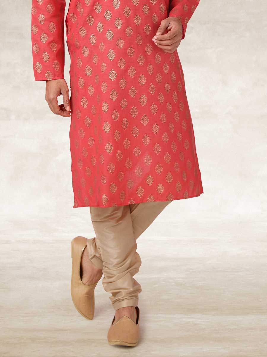 Thulian Pink Cotton Handloom Festival Kurta Set