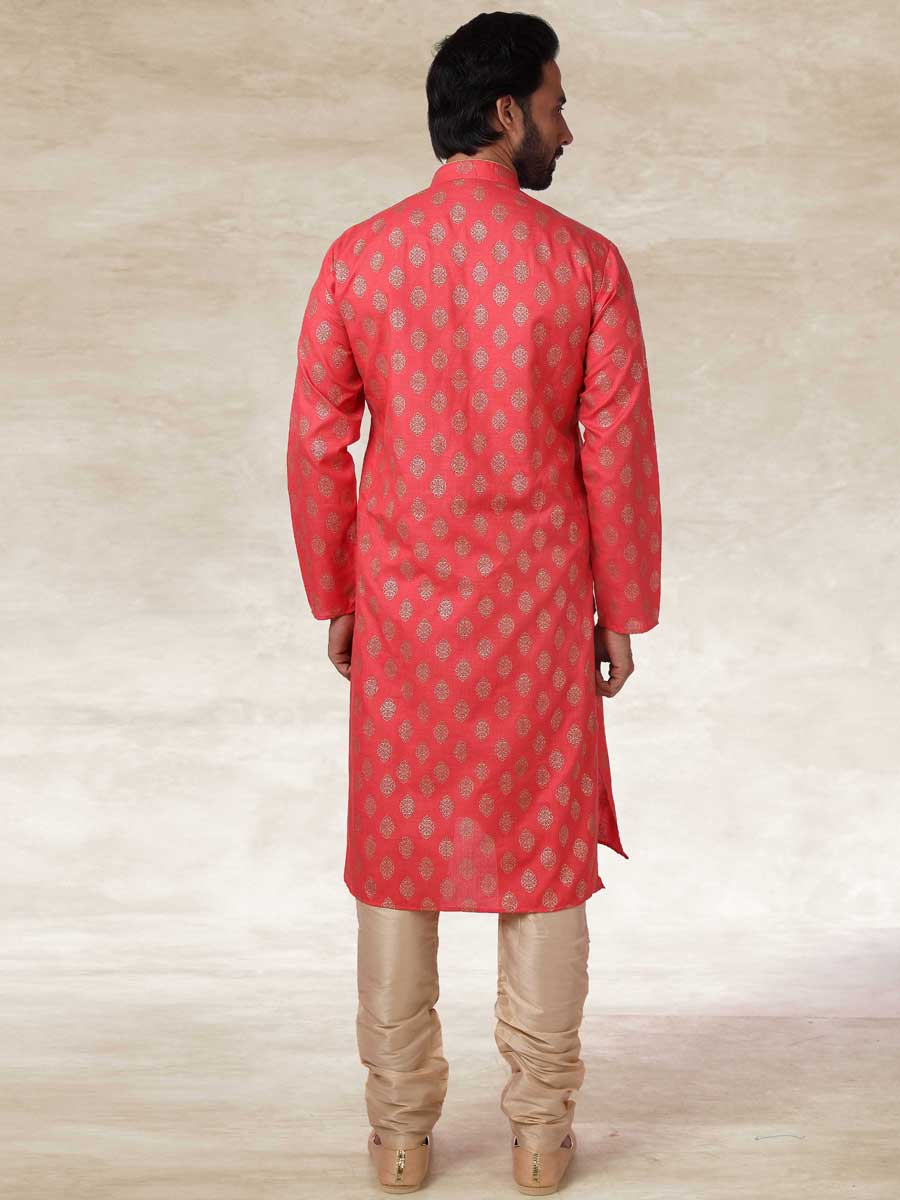 Thulian Pink Cotton Handloom Festival Kurta Set