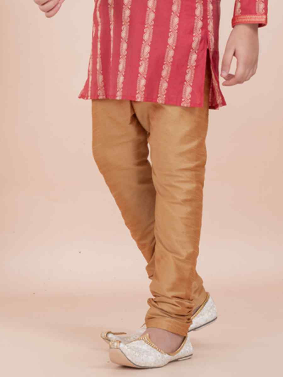 Tomato Cotton Self Jacquard Embroidered Festival Traditional Kurta Pyjama Boys Wear