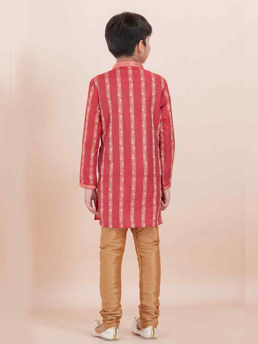 Tomato Cotton Self Jacquard Embroidered Festival Traditional Kurta Pyjama Boys Wear