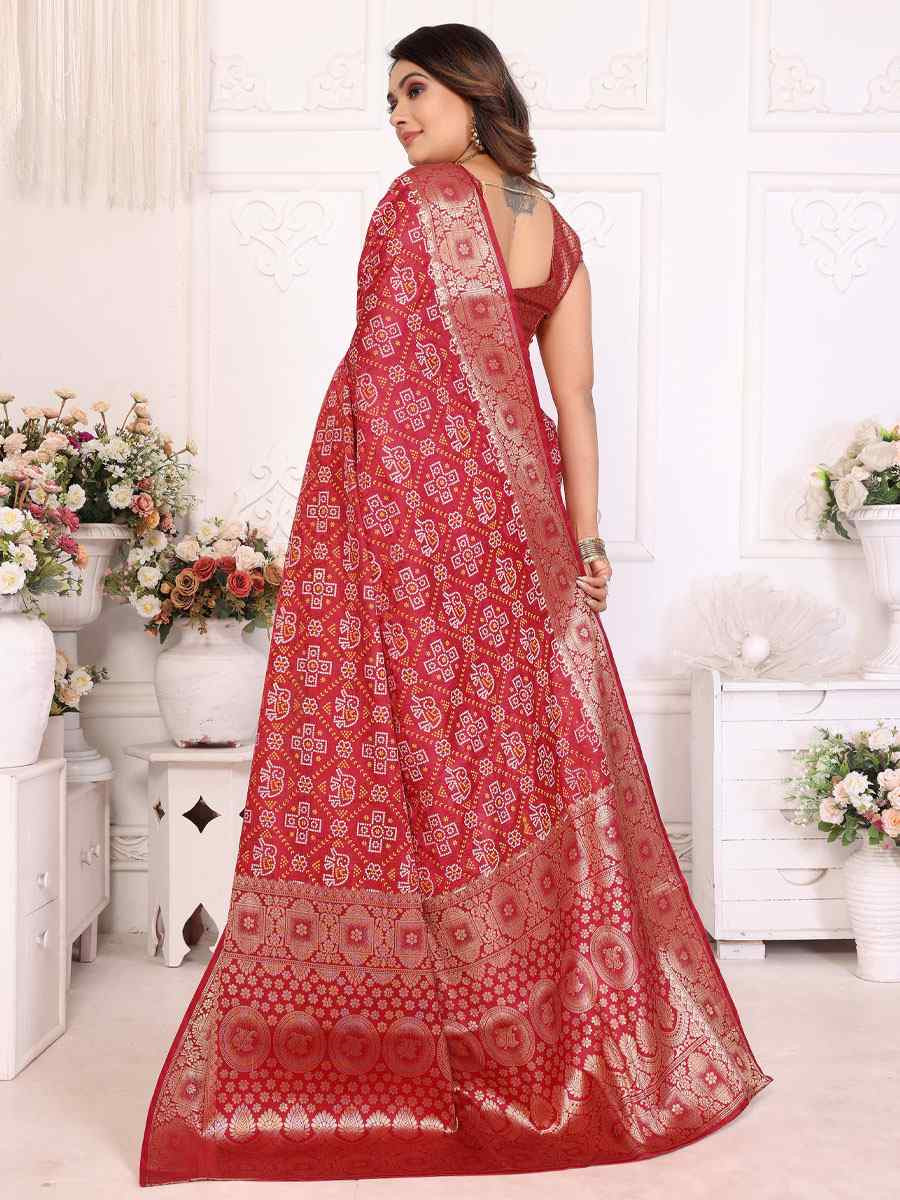 Tomato Red Soft Satin Silk Handwoven Festival Wedding Fancy Heavy Border Saree