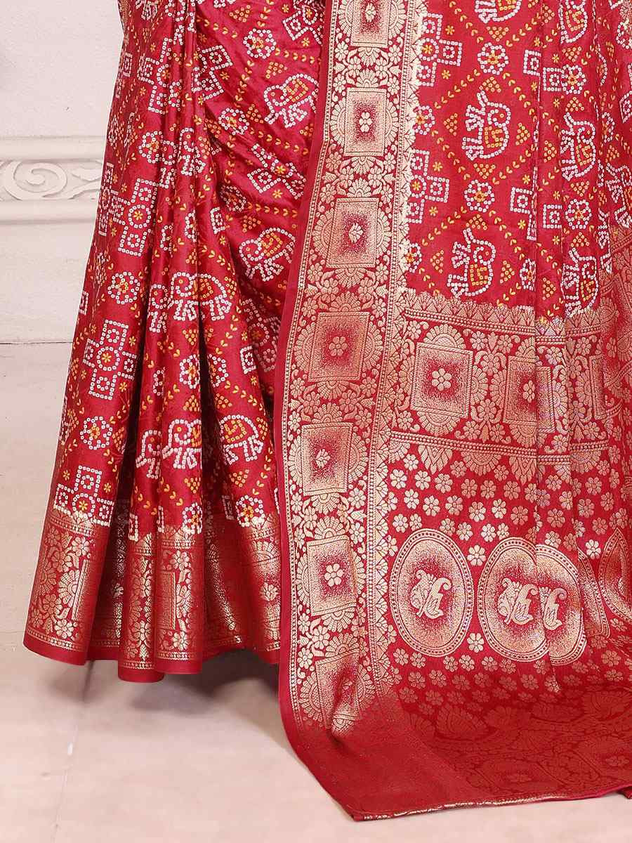 Tomato Red Soft Satin Silk Handwoven Festival Wedding Fancy Heavy Border Saree