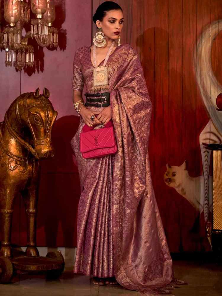 Tosca Purple Handloom Silk Handwoven Wedding Festival Heavy Border Saree