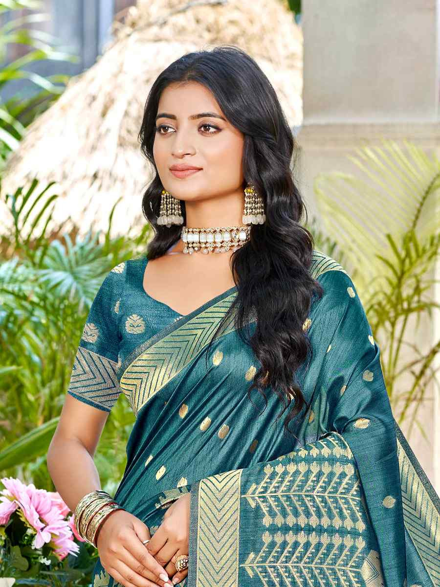 Turquoise Assam Silk Handwoven Traditional Bridal Reception Festival Wedding Fancy Heavy Border Saree