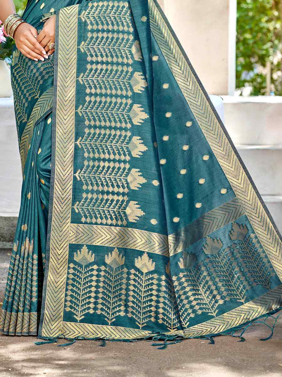 Turquoise Assam Silk Handwoven Traditional Bridal Reception Festival Wedding Fancy Heavy Border Saree