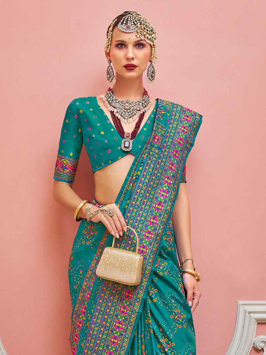 Turquoise Banarasi Silk Zari Handwoven Casual Reception Festival Wedding Fancy Classic Style Sarees