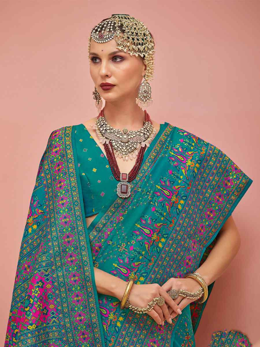 Turquoise Banarasi Silk Zari Handwoven Casual Reception Festival Wedding Fancy Classic Style Sarees
