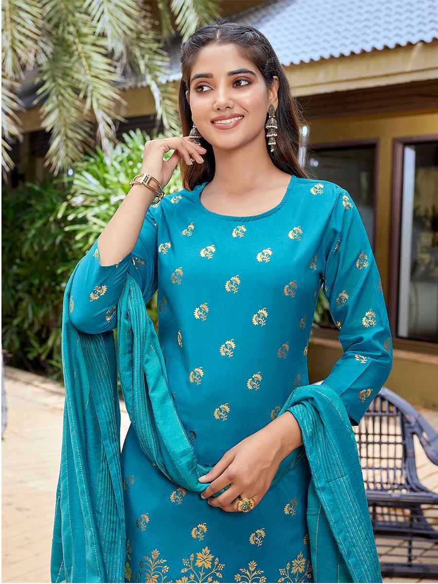 Turquoise Blue Crepe Embroidered Party Wedding Ready Pant Salwar Kameez