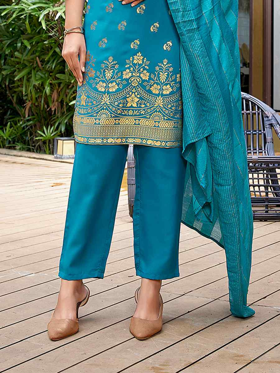 Turquoise Blue Crepe Embroidered Party Wedding Ready Pant Salwar Kameez