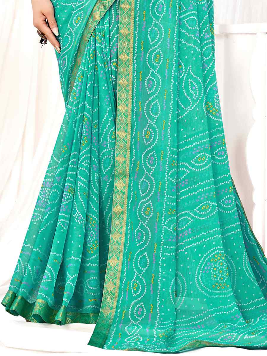Turquoise Chiffon Printed Casual Festival Contemporary Saree