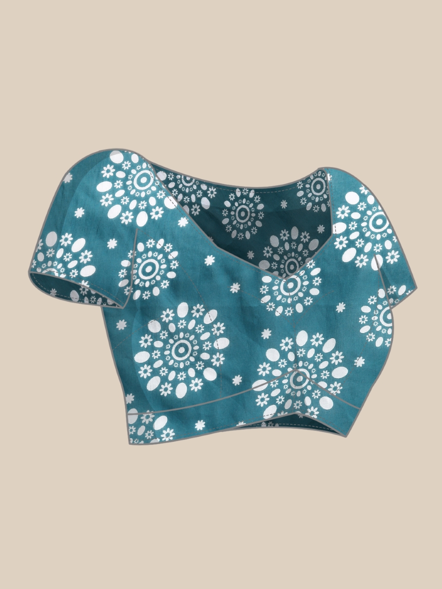 Turquoise Cotton Printed Festival Casual Contemporary Sarees