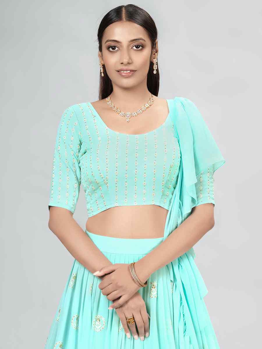 Turquoise Georgette Sequins Festival Party Wear Circular Lehenga Choli
