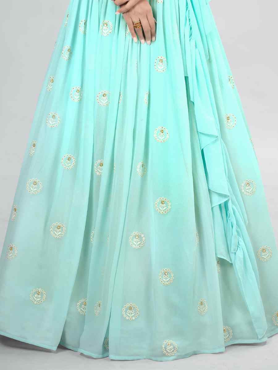 Turquoise Georgette Sequins Festival Party Wear Circular Lehenga Choli