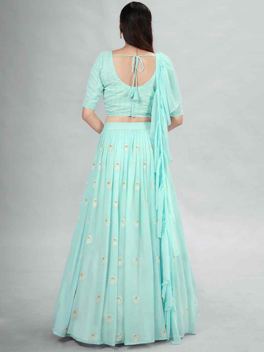 Turquoise Georgette Sequins Festival Party Wear Circular Lehenga Choli