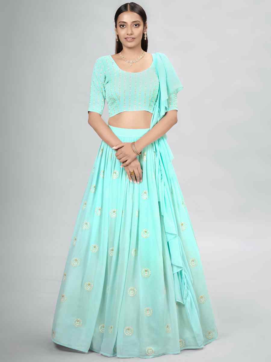 Turquoise Georgette Sequins Festival Party Wear Circular Lehenga Choli