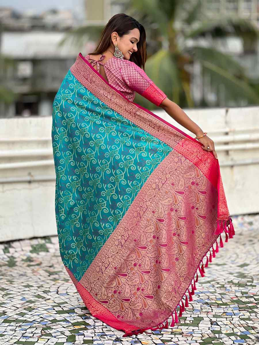 Turquoise Patola Silk Handwoven Casual Reception Festival Wedding Fancy Classic Style Sarees