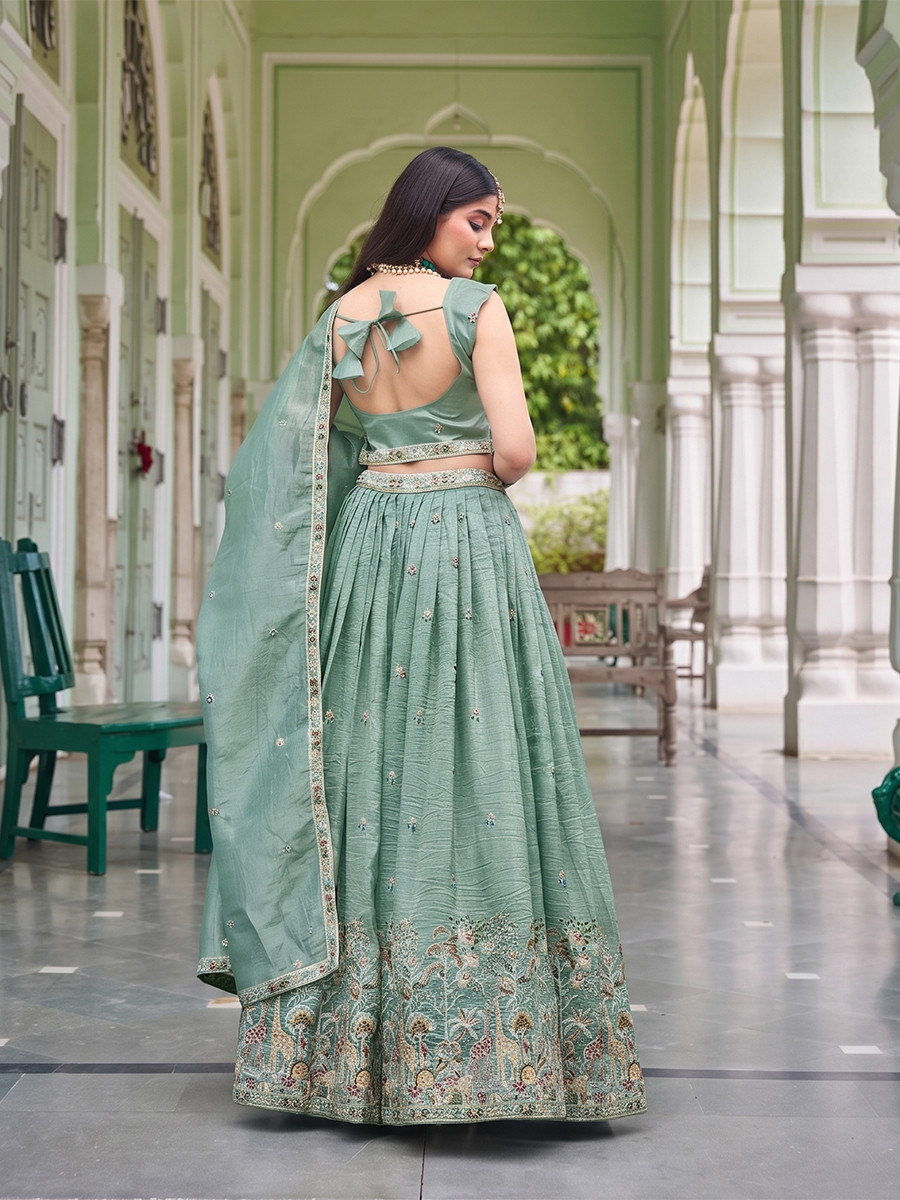 Turquoise Premium Gold Crush Embroidery Wedding Reception Festival Party Wear Heavy Border Lehenga Choli