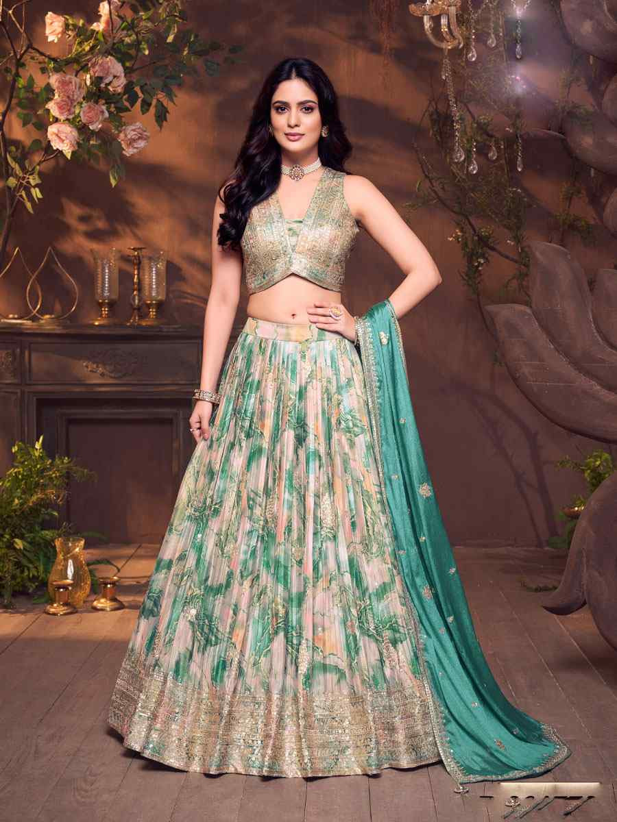 Turquoise Silk Embroidered Wedding Reception Festival Ready Heavy Border Lehenga Choli