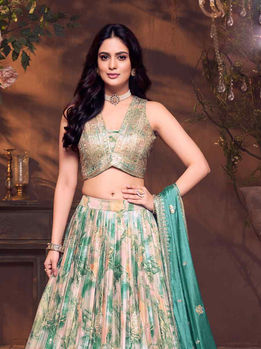 Turquoise Silk Embroidered Wedding Reception Festival Ready Heavy Border Lehenga Choli