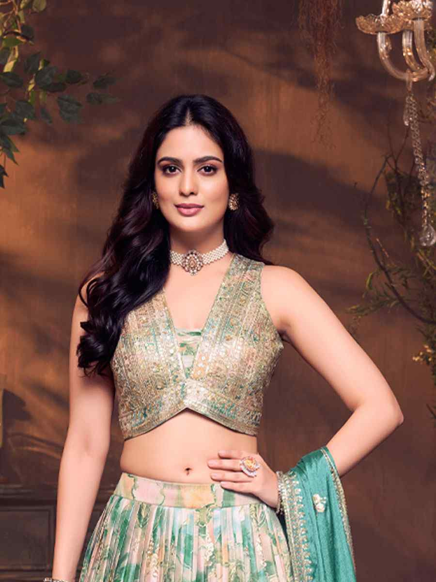 Turquoise Silk Embroidered Wedding Reception Festival Ready Heavy Border Lehenga Choli