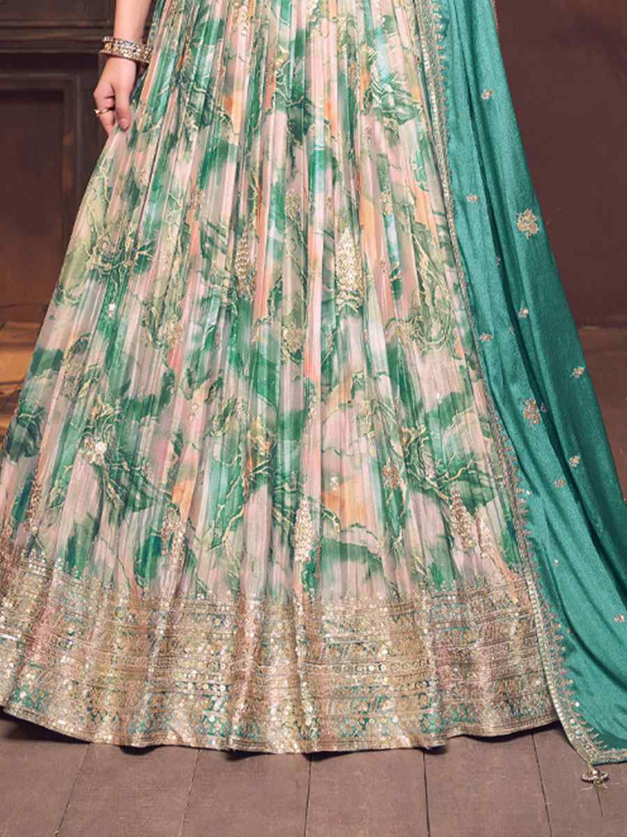 Turquoise Silk Embroidered Wedding Reception Festival Ready Heavy Border Lehenga Choli