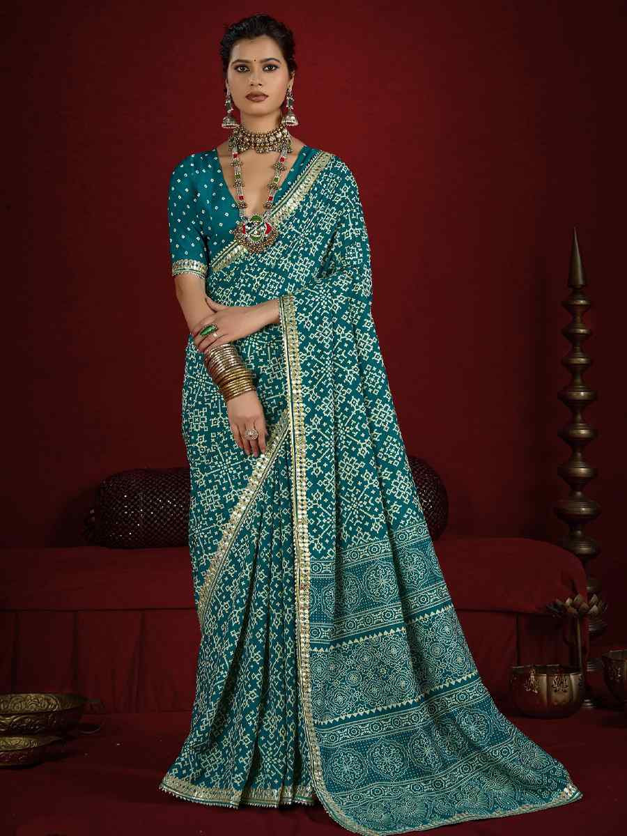Turquoise Silk Handwoven Festival Wedding Fancy Heavy Border Saree