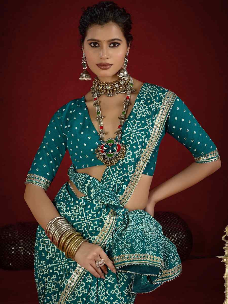 Turquoise Silk Handwoven Festival Wedding Fancy Heavy Border Saree