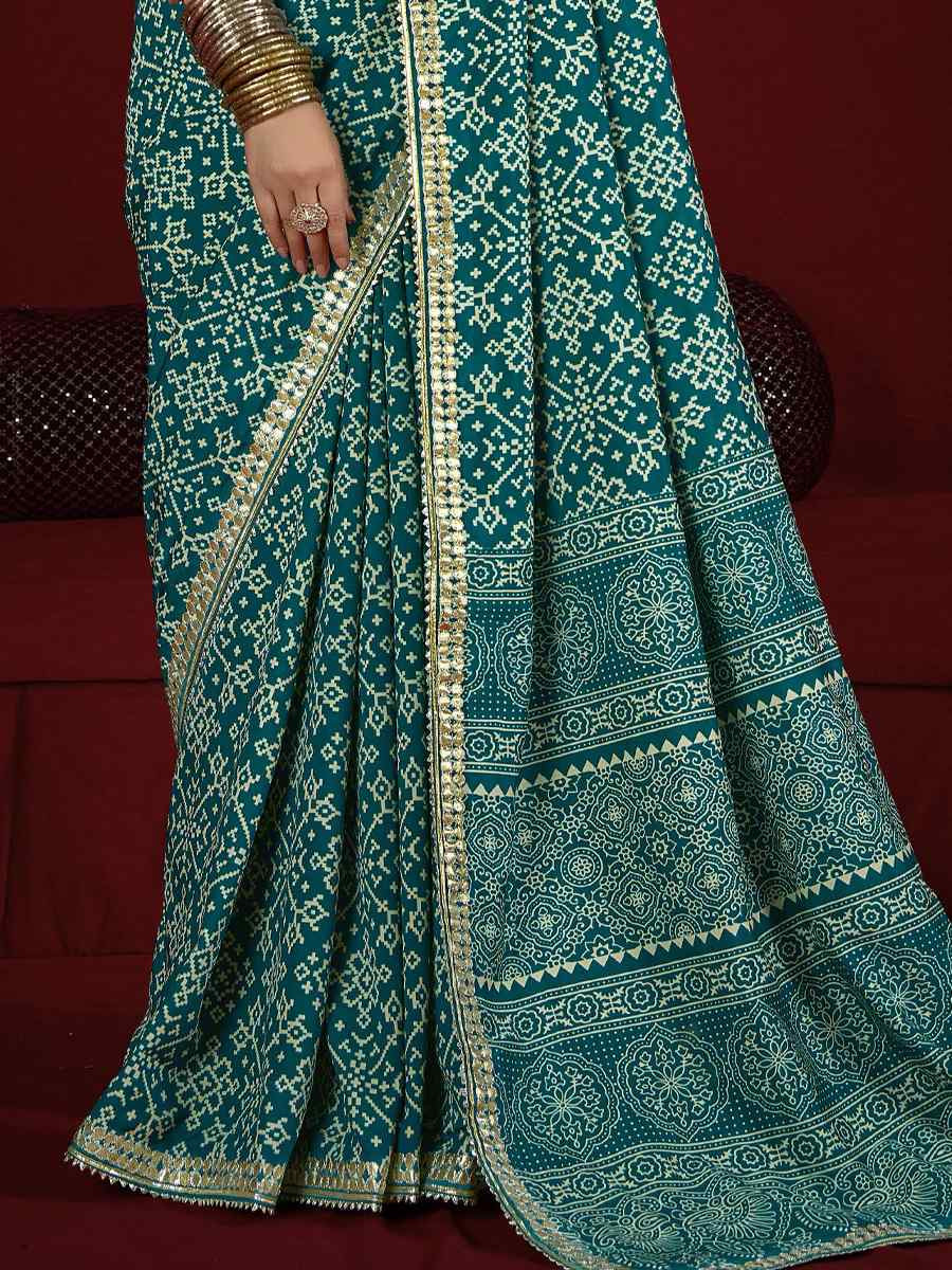 Turquoise Silk Handwoven Festival Wedding Fancy Heavy Border Saree