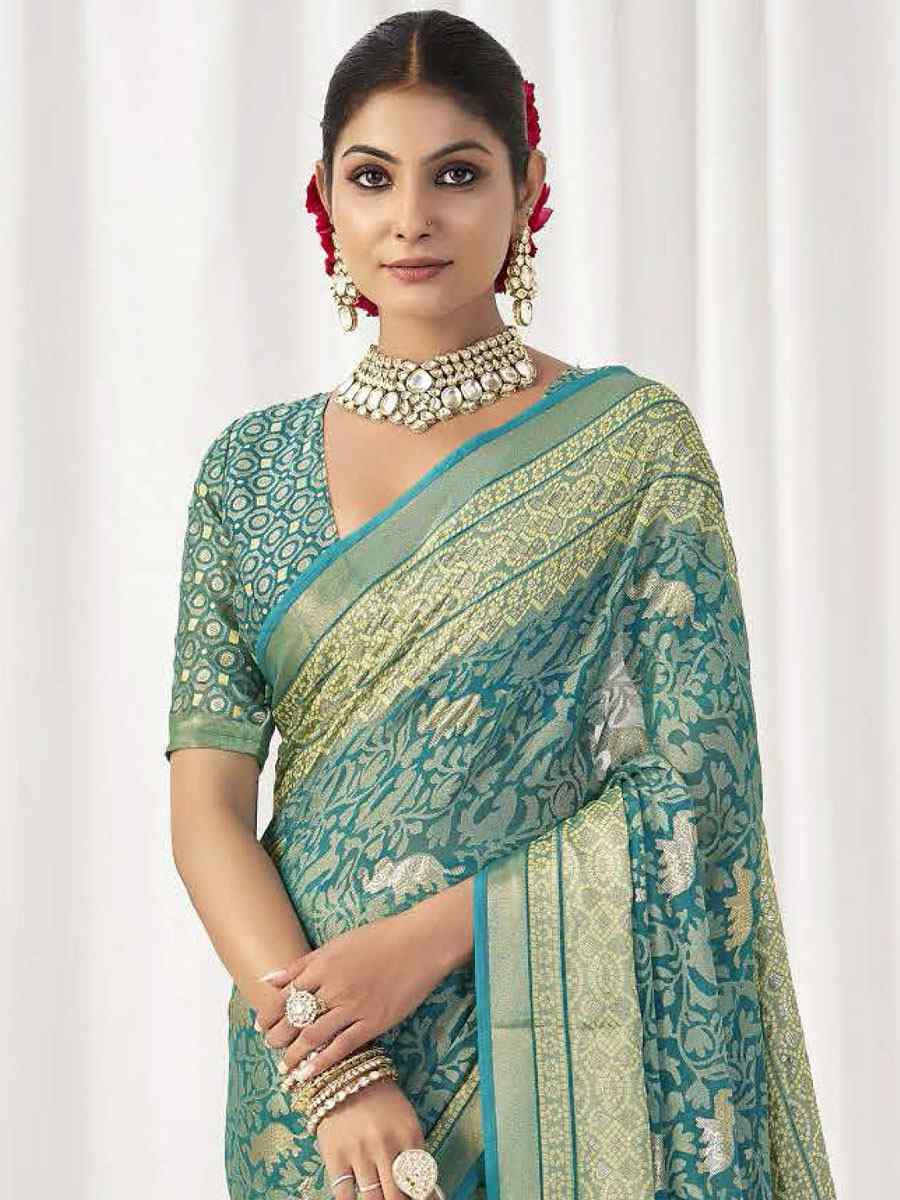 Turquoise Silk Handwoven Traditional Bridal Reception Festival Wedding Fancy Heavy Border Sarees