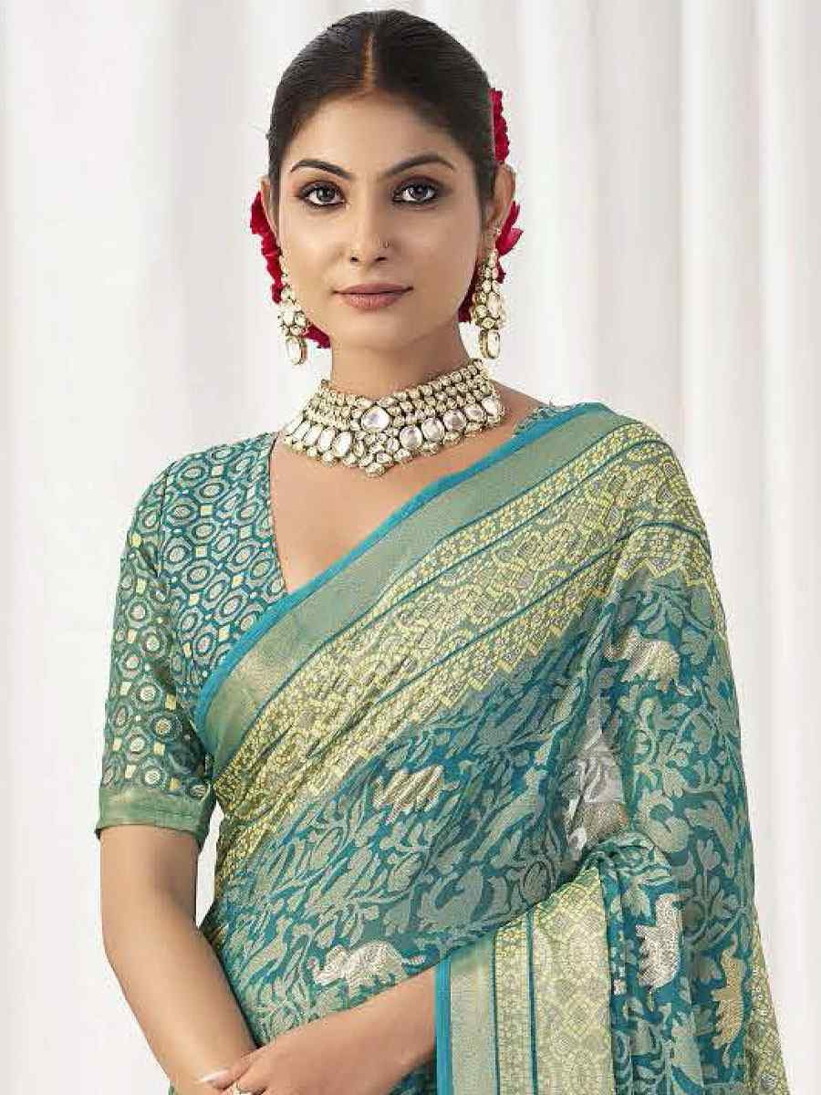 Turquoise Silk Handwoven Traditional Bridal Reception Festival Wedding Fancy Heavy Border Sarees