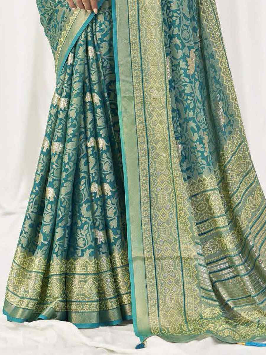 Turquoise Silk Handwoven Traditional Bridal Reception Festival Wedding Fancy Heavy Border Sarees