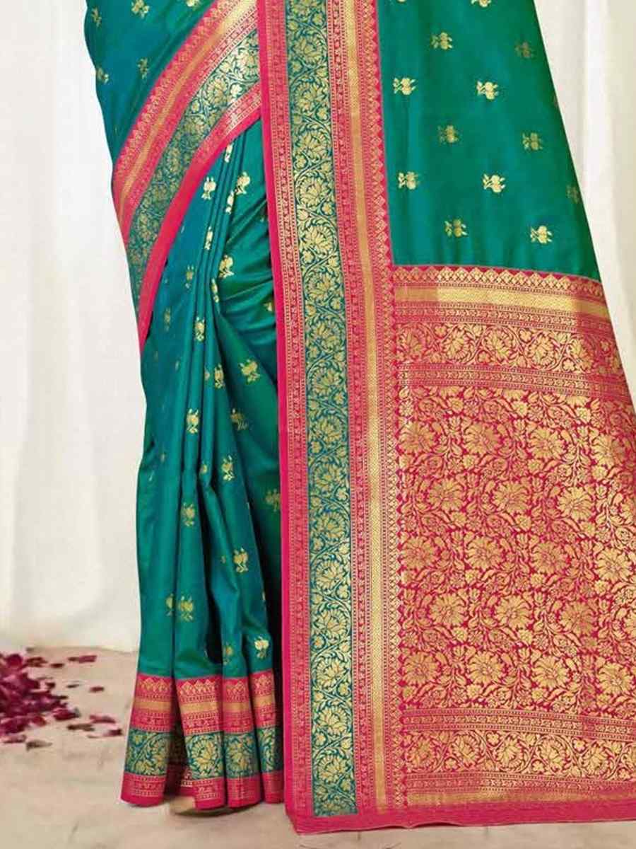 Turquoise Silk Handwoven Wedding Festival Heavy Border Saree