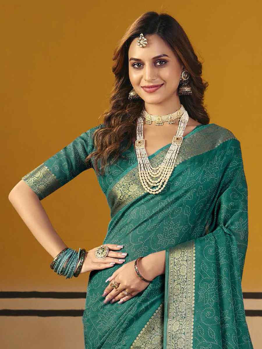 Turquoise Silk Printed Handwoven Casual Reception Festival Wedding Fancy Classic Style Sarees