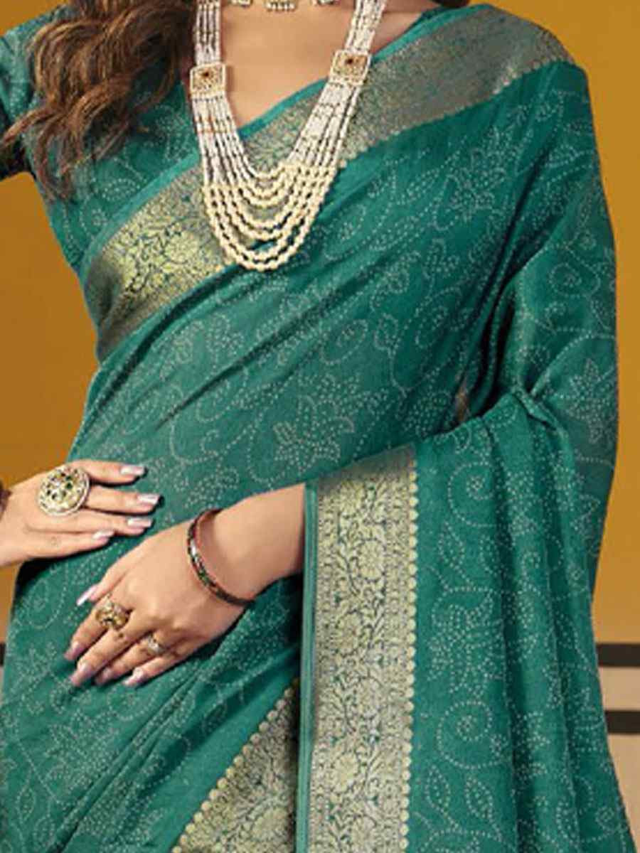 Turquoise Silk Printed Handwoven Casual Reception Festival Wedding Fancy Classic Style Sarees