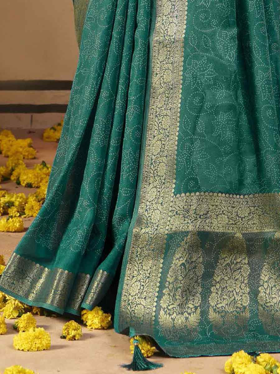 Turquoise Silk Printed Handwoven Casual Reception Festival Wedding Fancy Classic Style Sarees