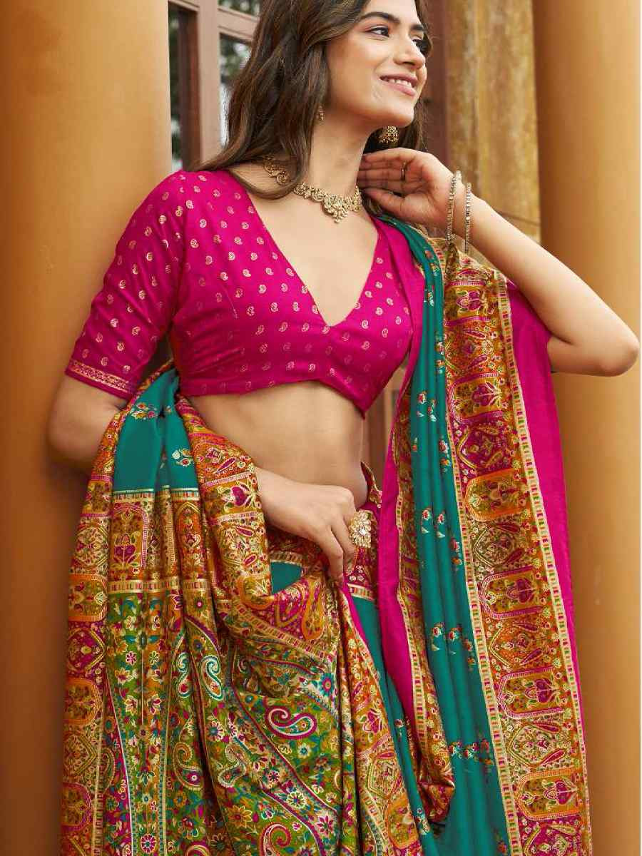 Turquoise Silk Printed Handwoven Traditional Bridal Reception Festival Wedding Fancy Classic Style Sarees