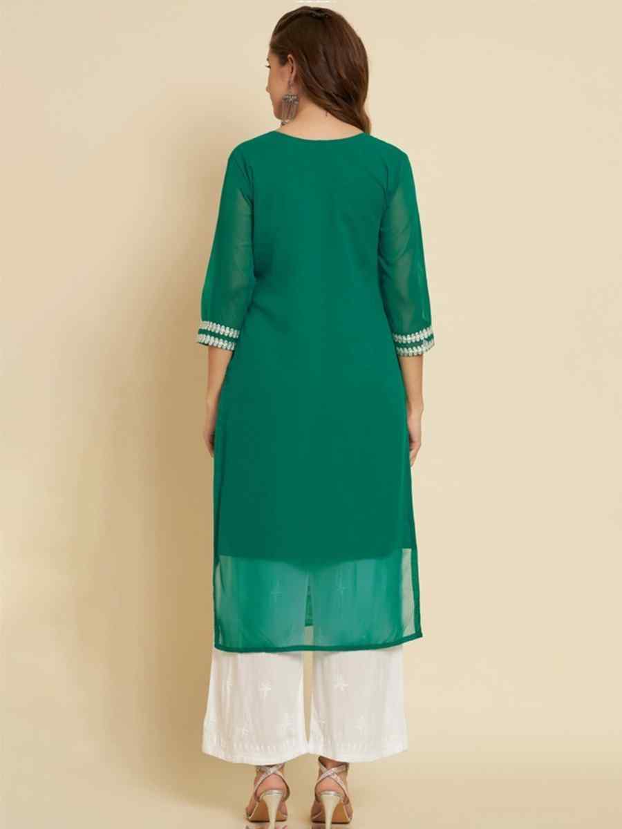 Turquoise Soft Georgette Embroidered Festival Casual Kurti