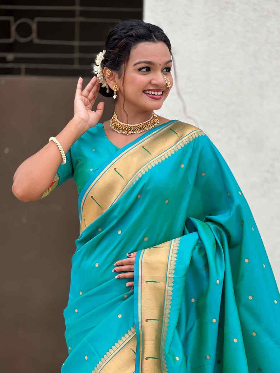 Turquoise Soft Silk Handwoven Casual Reception Festival Wedding Fancy Classic Style Sarees