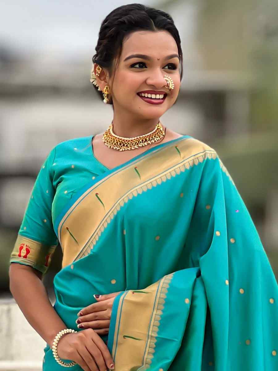 Turquoise Soft Silk Handwoven Casual Reception Festival Wedding Fancy Classic Style Sarees