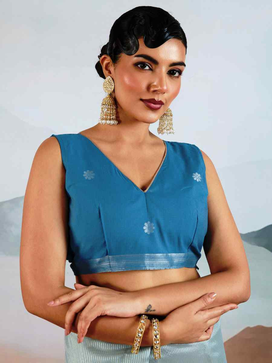 Turquoise Tissue Silk Handwoven Traditional Casual Reception Festival Wedding Fancy Heavy Border Saree