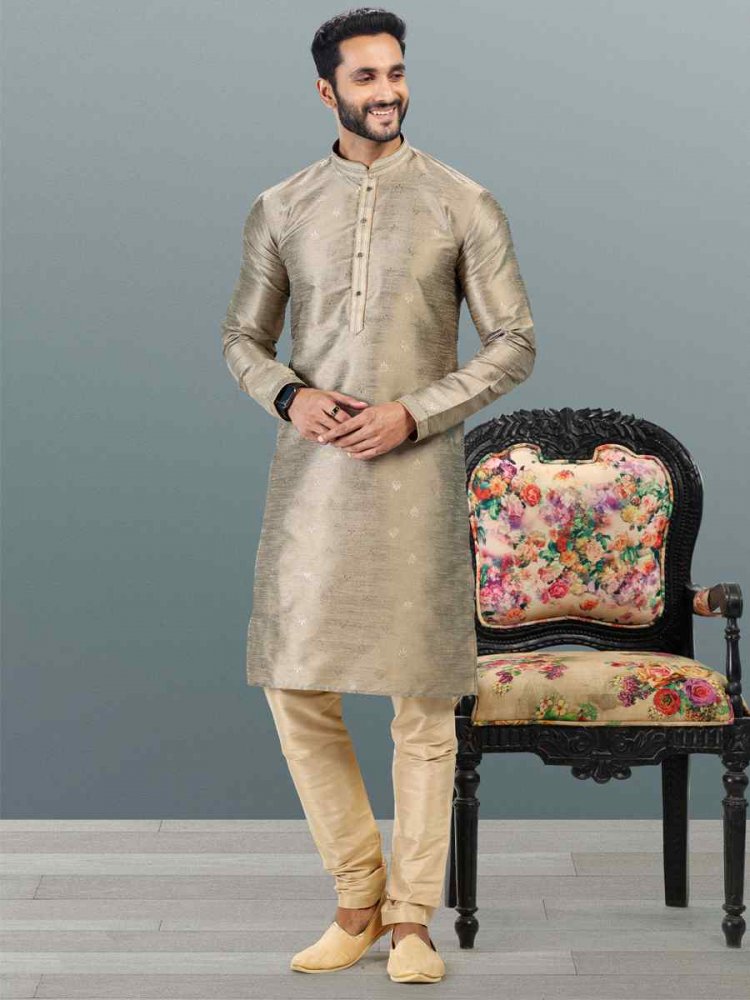 Tusser Jacquard Banarasi Silk Woven Festival Wedding Kurta