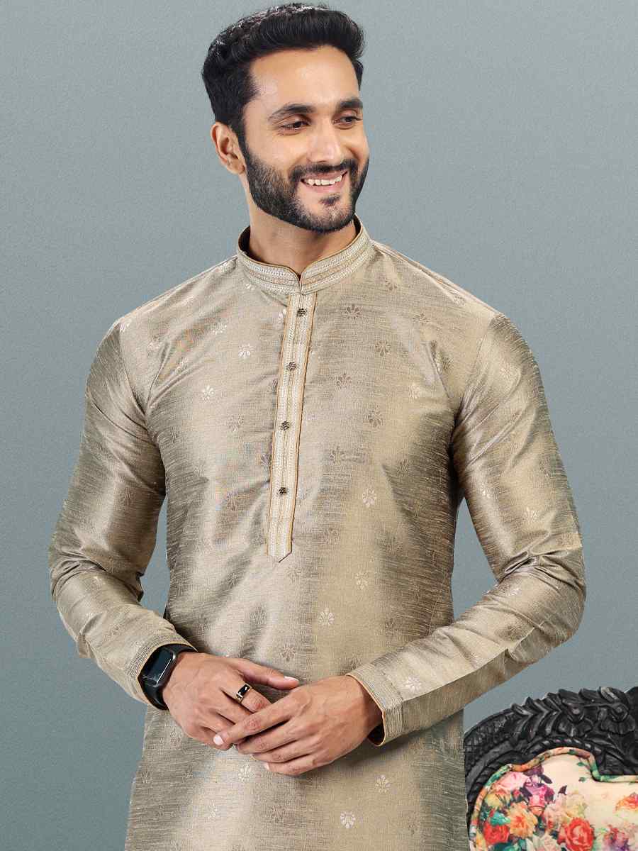 Tusser Jacquard Banarasi Silk Woven Festival Wedding Kurta