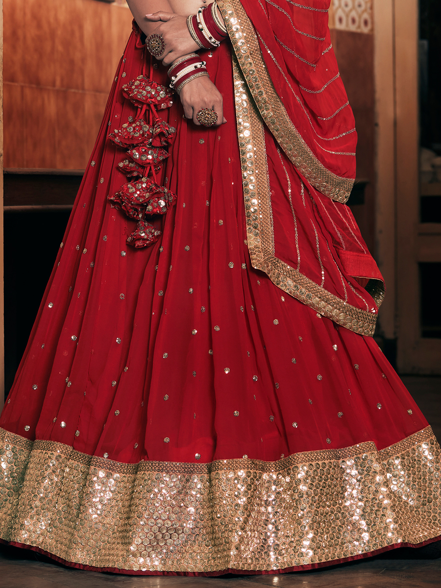 Venetian Red Georgette Embroidered Party Lehenga Choli