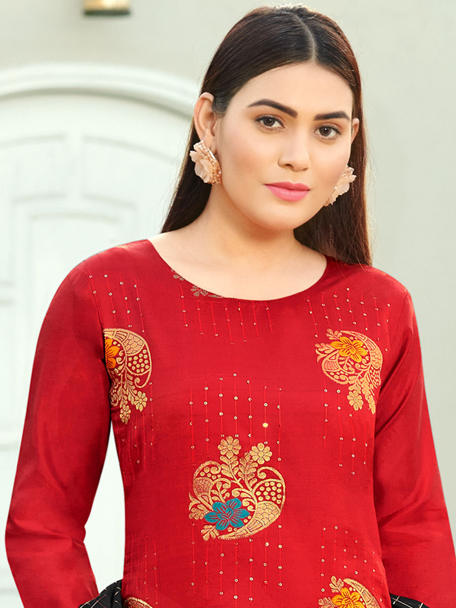 Venetian Red Silk Handwoven Festival Pant Kameez