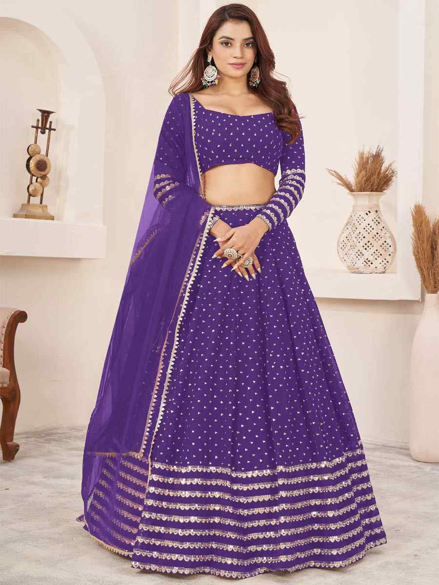 Violet Georgette Embroidered Festival Mehendi Traditional Lehenga Choli