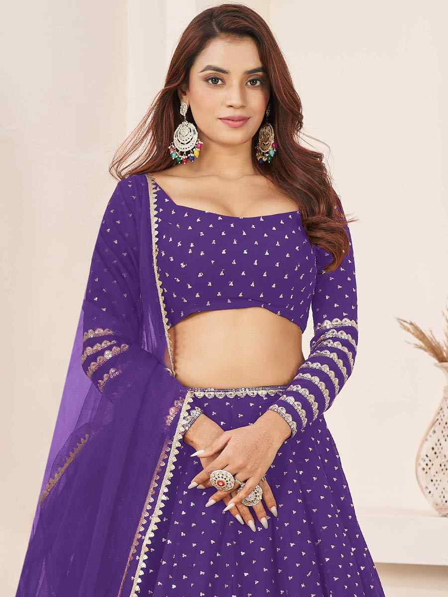 Violet Georgette Embroidered Festival Mehendi Traditional Lehenga Choli