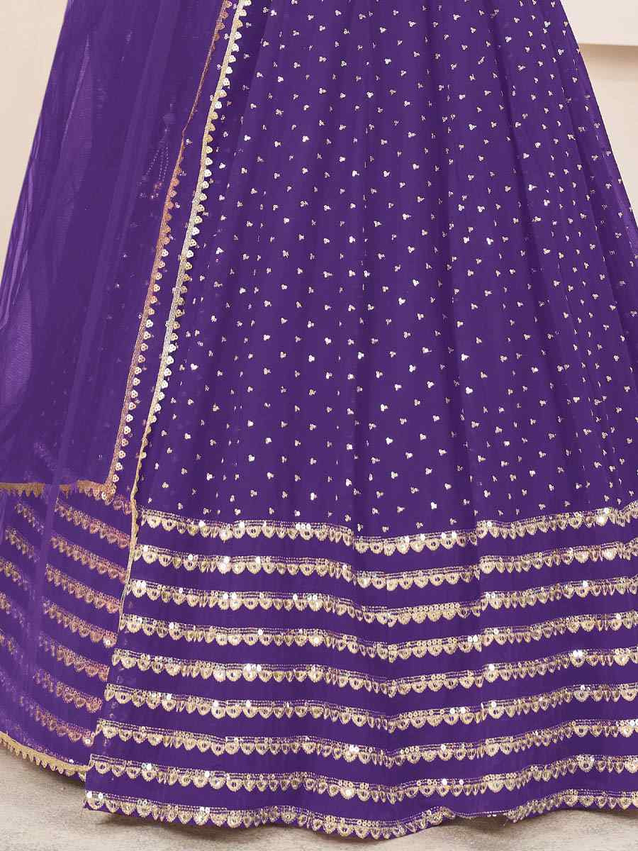 Violet Georgette Embroidered Festival Mehendi Traditional Lehenga Choli