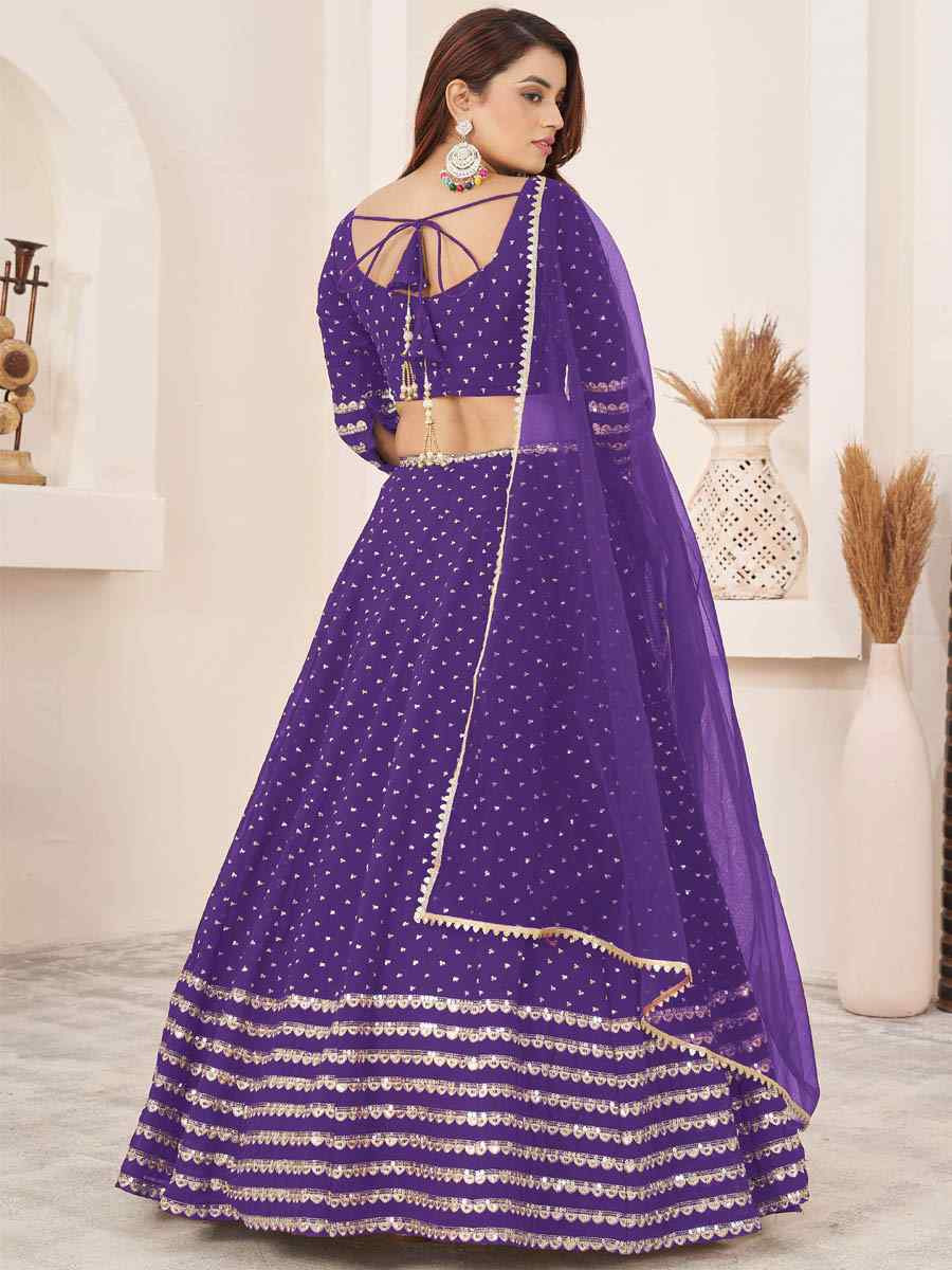 Violet Georgette Embroidered Festival Mehendi Traditional Lehenga Choli